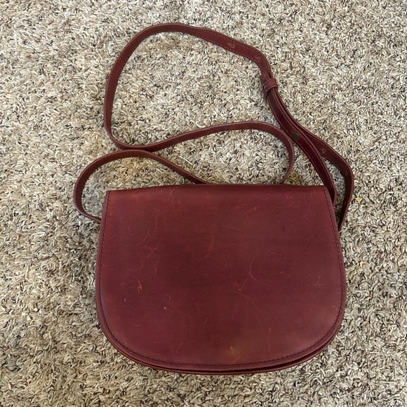 LL Bean Signature think hide leather maroon burgundy red brown structured bag - Picture 2 of 12